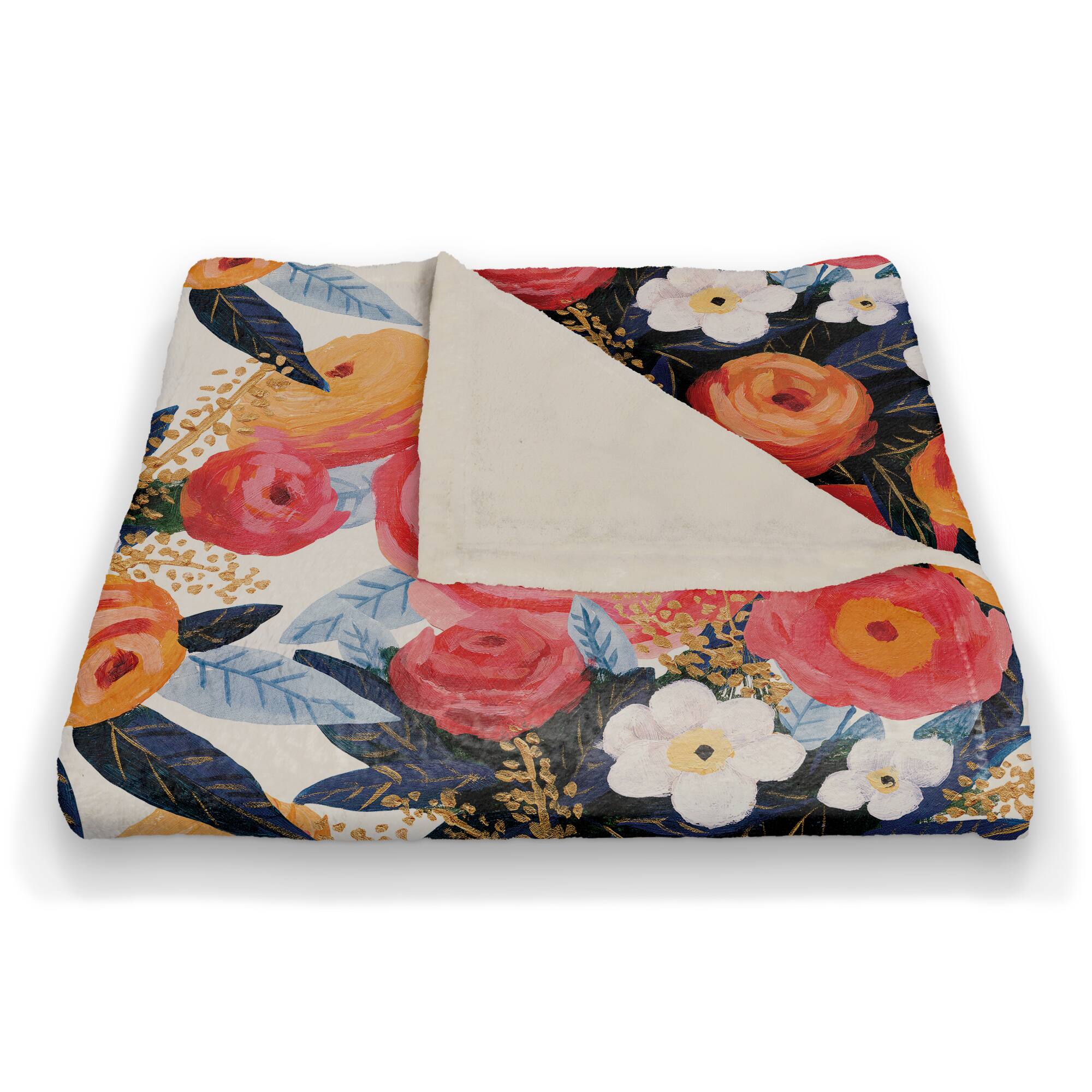 Multicolored Throw Blanket with Sunset Floral Pattern